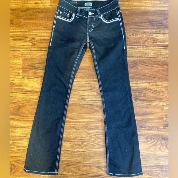 BUCKLE DAY TRIP VIRGO BOOT CUT BLUE/Black super dark wash 26 LONG 34’length - Picture 1 of 6